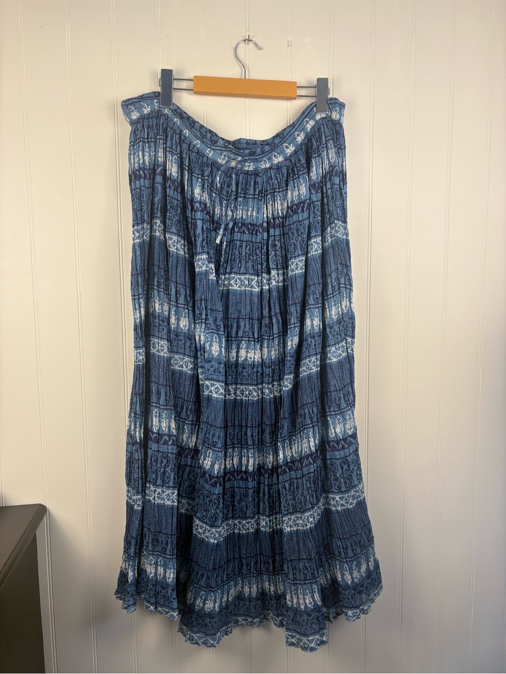 Emblem Boho Cotton Midi Skirt Blue Printed India Festival Lagenlook